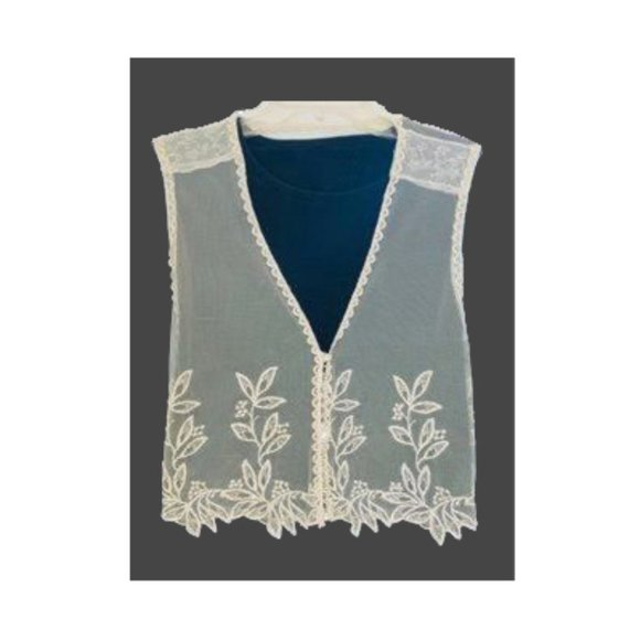 Vintage Lace Vest Ivory Hippie Boho Shabby Chic - Picture 1 of 7